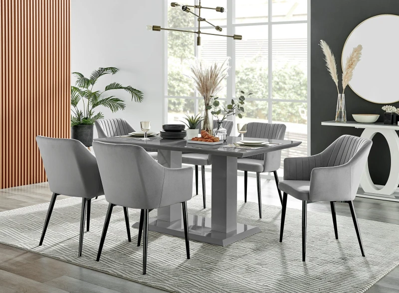 Image of FurnitureboxUK FurnitureboxUK Imperia High Gloss Grey Dining Table & 6 Calla Black Leg Chairs Grey One Size Unisex 5056542687075