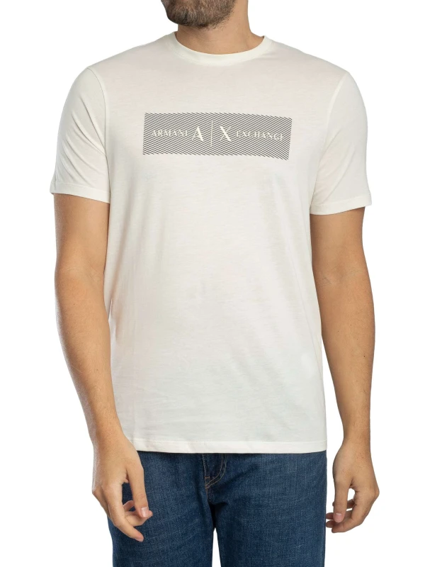 Image of Armani Exchange Stripe Logo T-Shirt Cream S