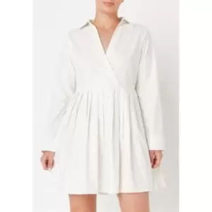 Image of Missguided Pleated Poplin Mini Shirt Dress - White
