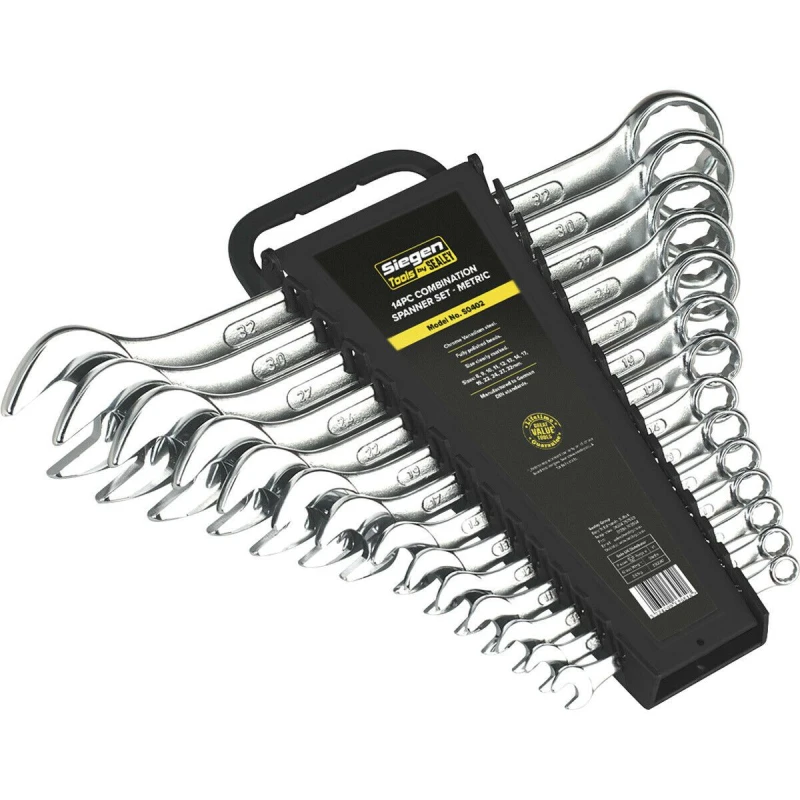 Image of Loops 14pc Slim Handled Combination Spanner Set -12 Point Metric Ring Open Head Wrench Multi