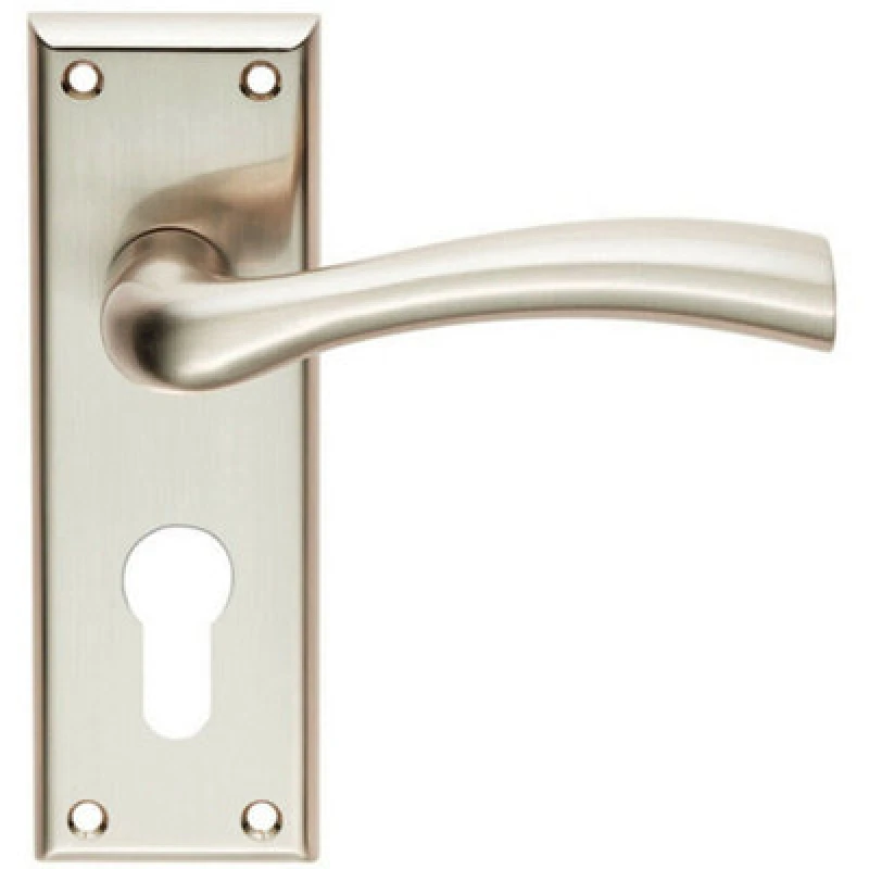Image of Loops Chunky Curved Tapered Handle on Euro Lock Backplate 150 x 50mm Satin Nickel Metallics