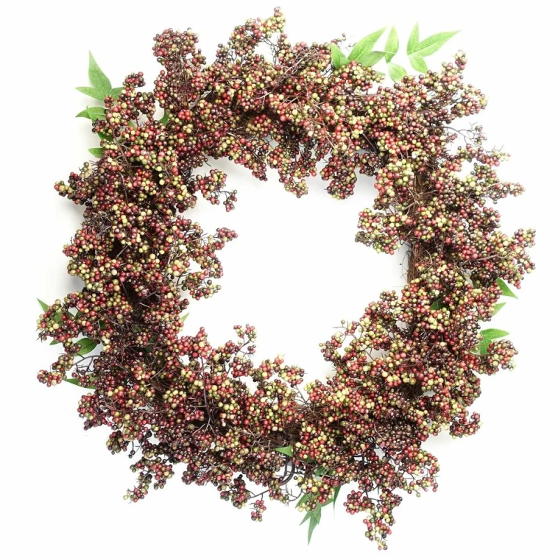 Image of Leaf 55cm Artificial Hanging Black Berries Wreath