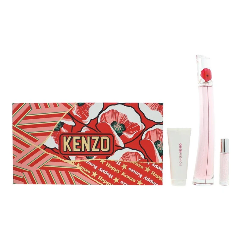 Image of Kenzo Flower by Kenzo Poppy Bouquet Gift Set 100ml Eau de Parfum + 10ml Eau de Parfum + 75ml Body Lotion