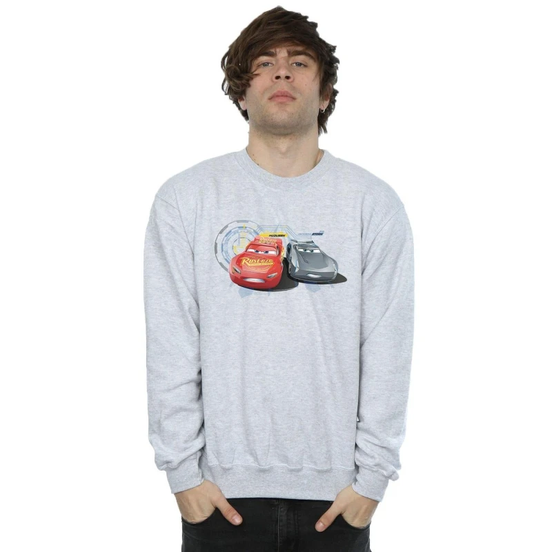 Image of Disney Men Cars Lightning Vs Storm Sweatshirt in Grey Size: Small Grey S Male 5057245927000