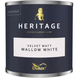 Image of Dulux Heritage Velvet Matt Mallow White Matt Emulsion Paint 125ml