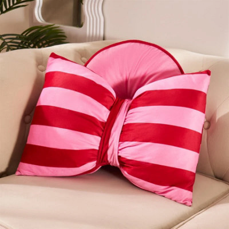 Image of OHS OHS Soft Striped Bow Shaped Decorative Scatter Cushion Back Support Pillow in Red Size: 50cm x 35cm Red 50cm x 35cm Unisex 5027434226634