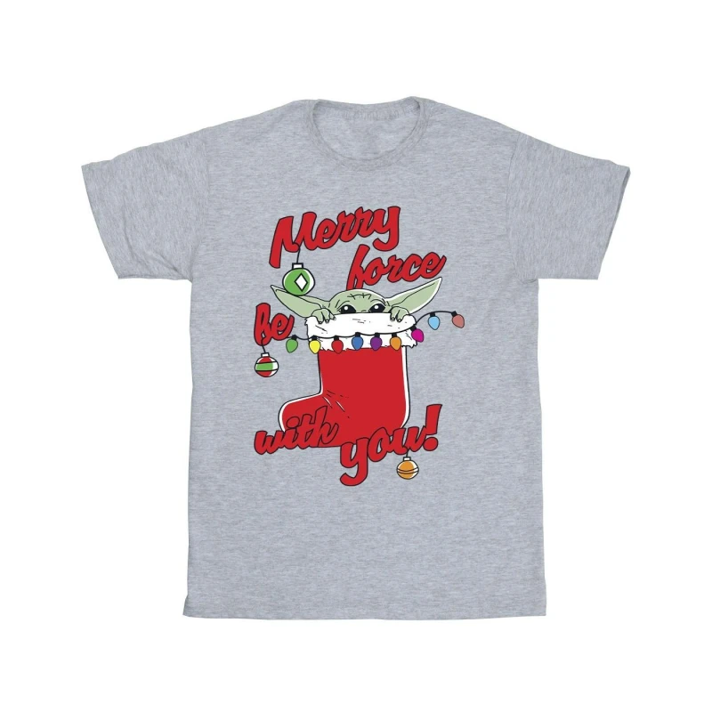 Image of Star Wars Star Wars Men Merry Force Be With You T-Shirt in Grey Size: Small Grey S Male 5063376849395