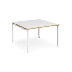 Image of Adapt boardroom table starter unit 1200mm x 1200mm - white frame and white top with oak edging