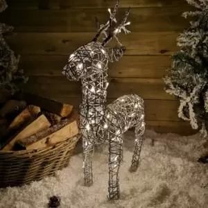 Image of 60cm Grey Outdoor Standing Wicker Reindeer Decoration With LED Lights