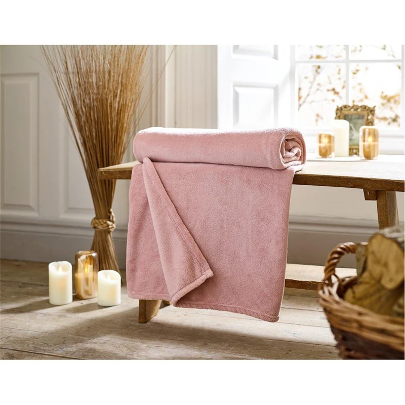 Image of Deyongs Deyongs Snuggle Touch Super Soft Solid Colour Fleece Throw in Pink Size: 140cm x 180cm Pink 140cm x 180cm Unisex 5054990142597