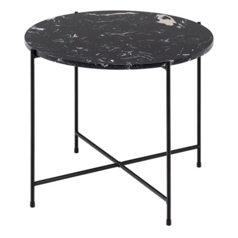 Image of Furniture To Go Avila Side Table With Black Polished Marble Stone 52X40Cm