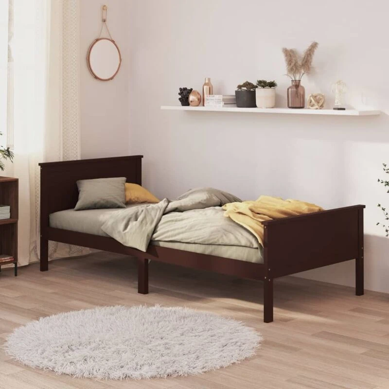 Image of Vidaxl Bed Frame Dark Brown Solid Wood Pine 90X200 Cm, Brown 322195
