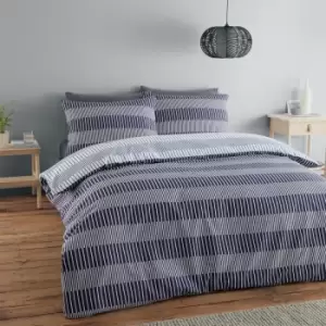 Image of Catherine Lansfield Simplicity Lines Reversible Easy Care Duvet Cover Set, Navy, Single