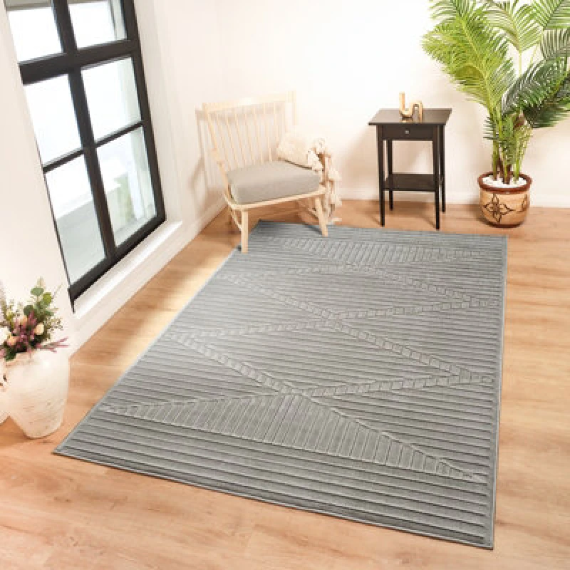Image of Livabliss In- & Outdoor 3D High & Low Pile Textured Grey Mitsuko Area Rug 160 X 220 Cm - Easy To Clean, Perfect For Balcony Or Dining Room