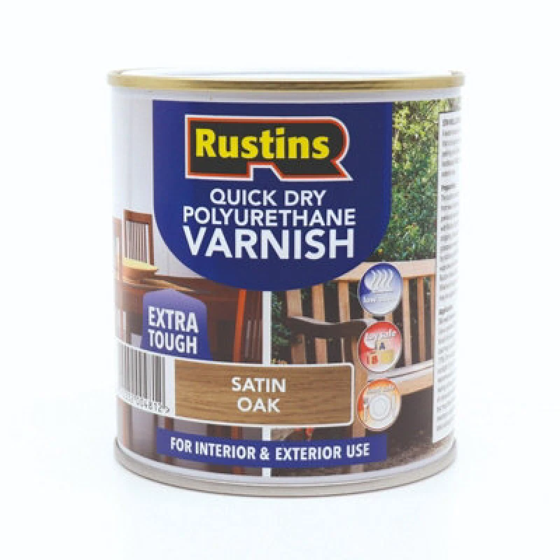 Image of Rustins Quick Drying Polyurethane Varnish Satin Oak 500Ml