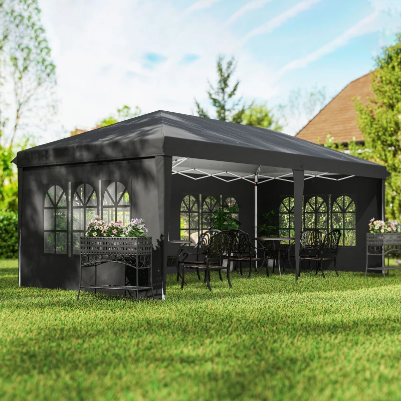 Image of Outsunny 3x6m Heavy Duty Gazebo w/ Storage Bag - Black 84C-431V00BK