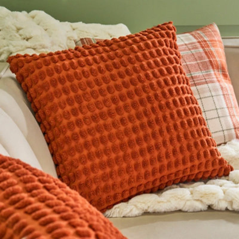 Image of OHS OHS 2 Pack Bobble Cushion Covers Home Decor Set in Burnt Orange Size: 45cm x 45cm Burnt Orange 45cm x 45cm Unisex 5027434226290