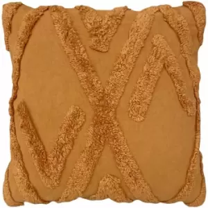 Image of Kamjo Geometric Tufted 100% Cotton Cushion Cover, Ginger, 50 x 50 Cm - Furn