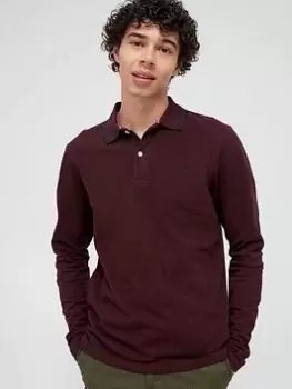 Image of Superdry Tipped Long Sleeve Polo Shirt - Dark Red , Red, Size S, Men