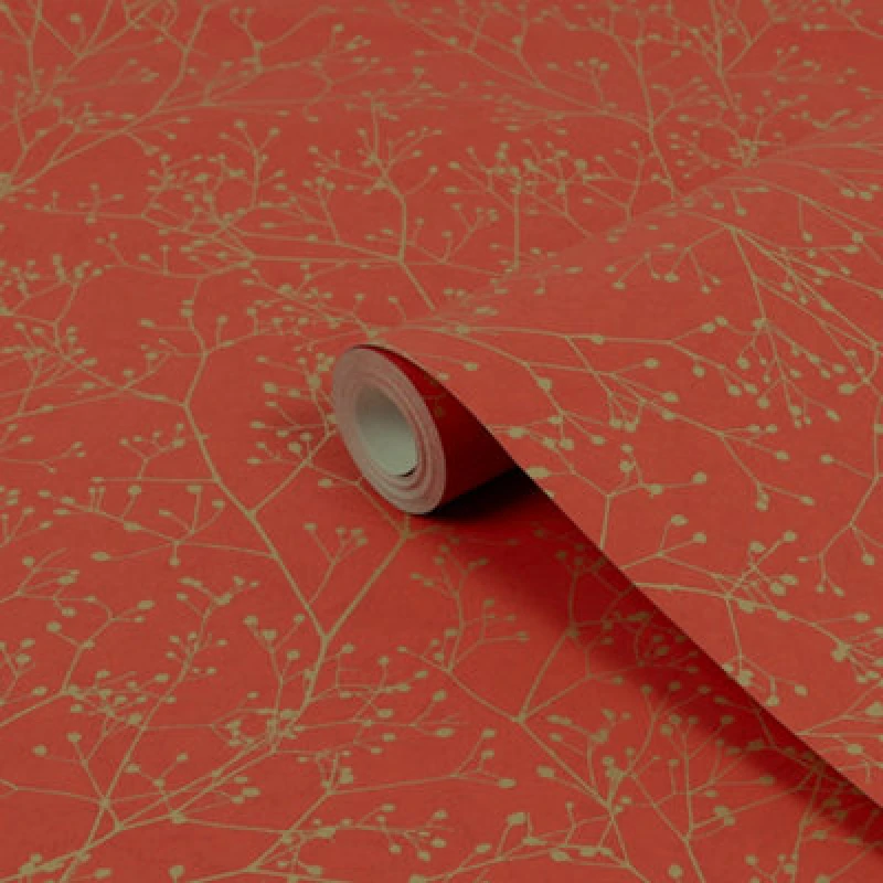 Image of Clarissa Hulse Clarissa Hulse Gypsophila Floral Wallpaper in Orange Orange One Size Unisex 5011583555998