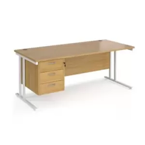 Image of Office Desk Rectangular Desk 1800mm With Pedestal Oak Top With White Frame 800mm Depth Maestro 25 MC18P3WHO