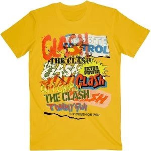 Image of The Clash - Singles Collage Text Unisex XX-Large T-Shirt - Yellow