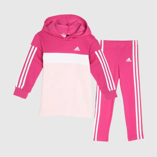 Image of adidas kids 3 stripe tracksuit in pink