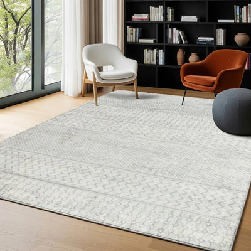 Image of Livabliss Scandi Geometric Silver Grey Adele Area Rug 130 X 180 Cm - Easy Care, Non Shedding, Ideal For Living Room & Bedroom