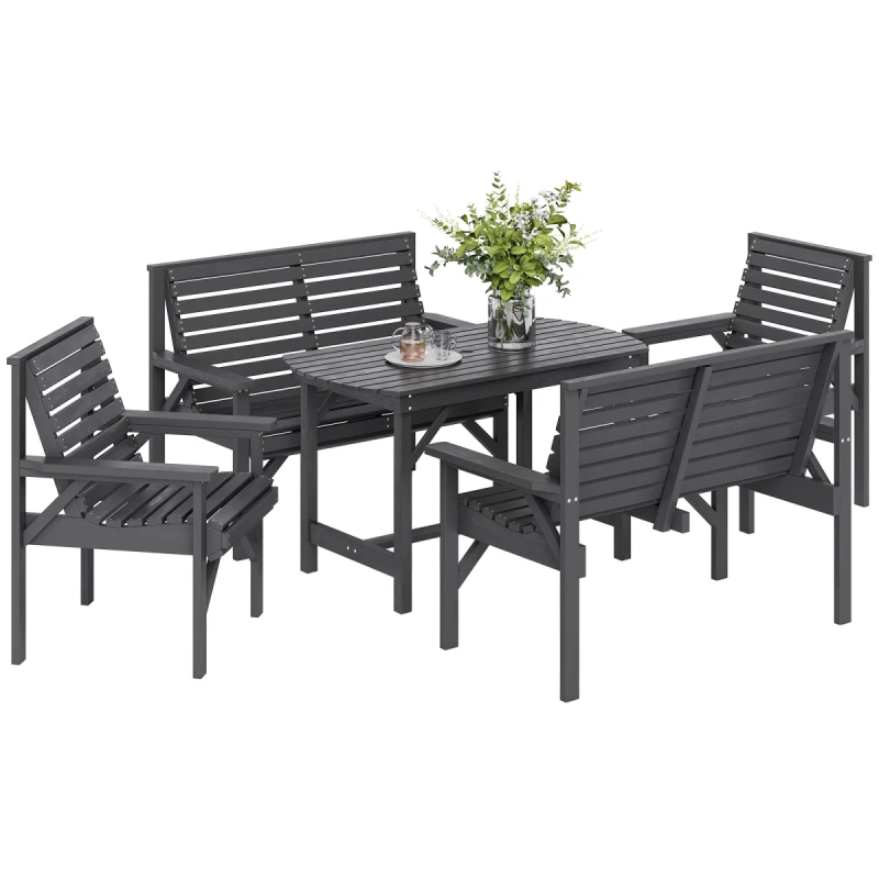 Image of Outsunny 5PC Patio Dining Set Wooden Table and Chairs w/ Umbrella Hole Grey 84G-140V01LR