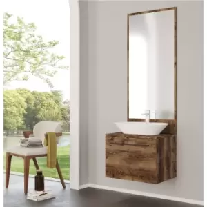 Image of 600mm Wood Effect Wall Hung Countertop Vanity Unit with Mirror and Basin - Nerja
