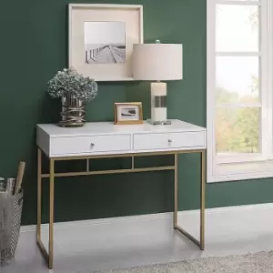 Image of Charles Bentley Monroe Console Desk White & Gold Hallway Table - White, Gold
