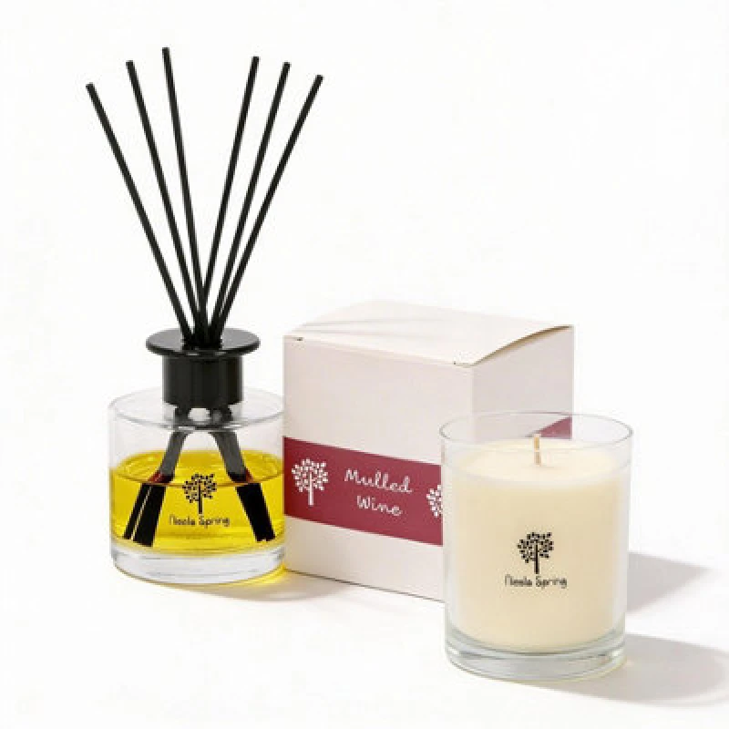 Image of Nicola Spring Candle & Diffuser Set - 160G Mulled Wine Soy Wax Jar & 200ml Reed Diffuser - Warm Spiced Festive Scent Long Burn