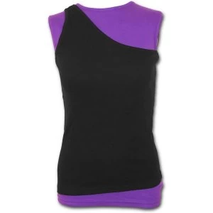 Image of Urban Fashion 2In1 Slant Womens Large Sleeveless Top - Black