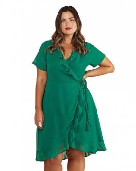 Image of Yumi Curves Frill Wrap Dress With Tassel