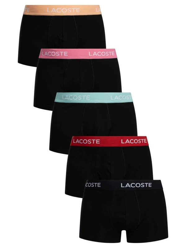 Image of Lacoste 5 Pack Cotton Stretch Trunks Black (Black/Red/Green/Pink/Orange) XXL