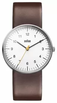 Image of Braun BN0021WHBRG Mens White Dial Brown Leather Strap Watch