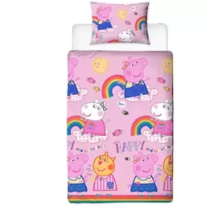 Image of Peppa Pig Hooray Reversible Duvet Set (Single) (Pink) - Pink