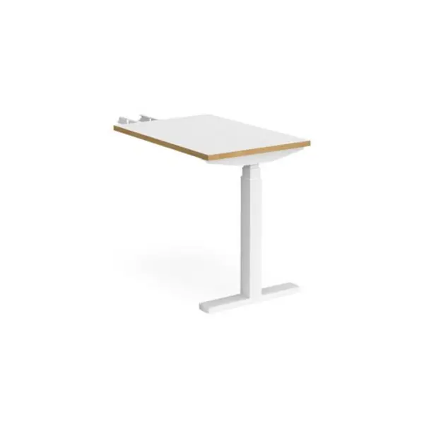 Image of Elev8 Height Adjustable Desk Rectangular Desk With Return 600mm White/Oak Tops With White Frames Elev8 Touch White/Oak EVT-RET-WH-WO