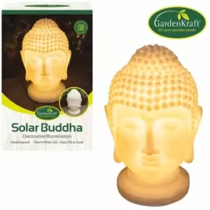 Image of 16440 Solar Powered Buddha Head LED Light Garden Ornament Polyresin Warm White Illumination Weatherproof Auto-On 41cm x 26cm - Gardenkraft