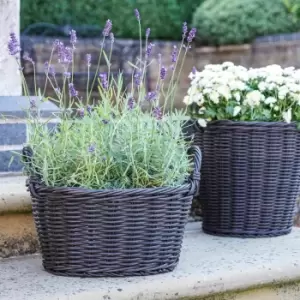 Image of Polyrattan Lined Basket Planter Dark Grey