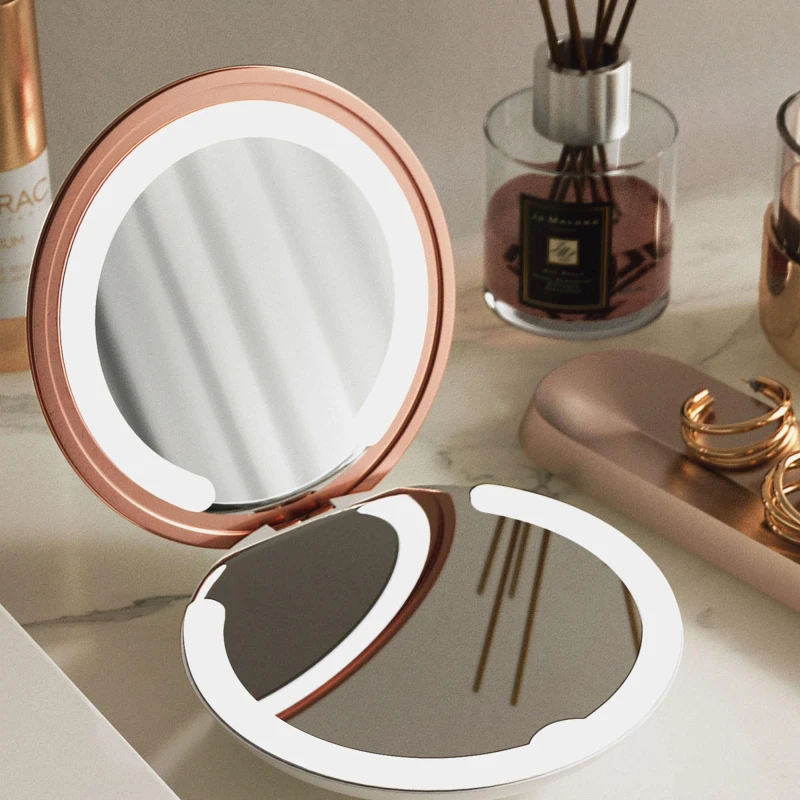 Image of CARME HOME Ella Rosegold Compact Mirror with LED Lights White unisex