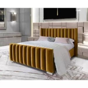 Image of Melina Upholstered Beds - Plush Velvet, Single Size Frame, Mustard - Mustard