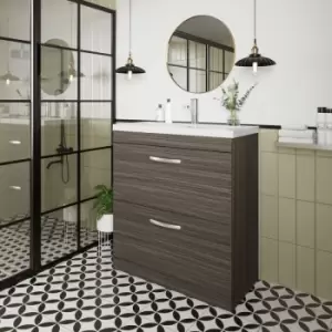 Image of Athena Floor Standing 2-Drawer Vanity Unit with Basin-1 800mm Wide - Anthracite Woodgrain - Nuie
