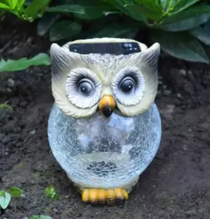 Image of Solalite LED Solar Crackle Glass Ball Owl