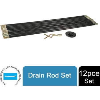 Image of Drain Rod Set 12pce Includes Worm and Plunger 9.2 m 273193 - Silverline