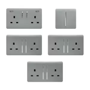 Image of Trendi Bedroom Starter Lightswitch And Socket Kit - Silver