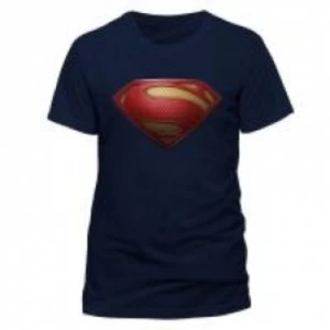 Image of DC COMICS Superman Man of Steel Textured Logo Unisex Medium T-Shirt - Blue