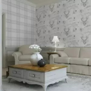 Image of Check Wallpaper Checked Plaid Tartan Chequered Lined Grey Charcoal Holden Decor