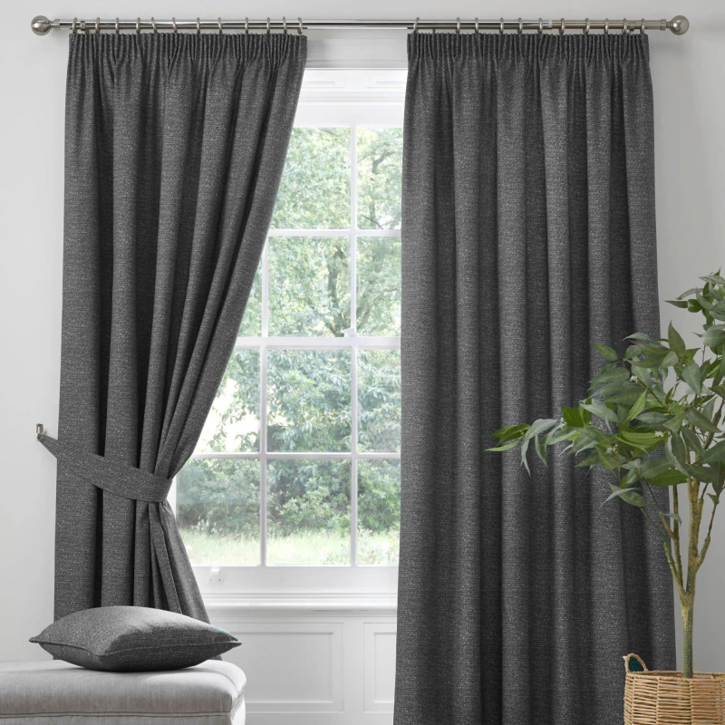 Image of Dreams and Drapes Pembrey Brushed Cotton Curtains with Tie-Backs Pencil Pleat Curtains 66x72in Grey 38031902066