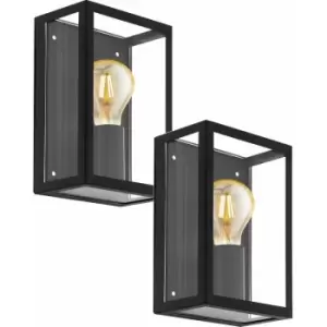 Image of Loops - 2 pack IP44 Outdoor Wall Light Black & Glass Box 1x 60W E27 Porch Lamp